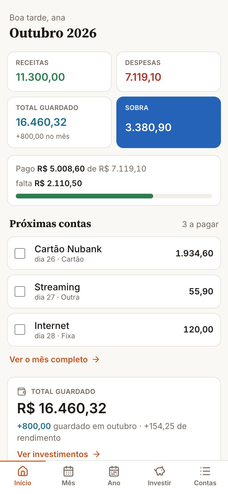 A mesma tela inicial no celular.